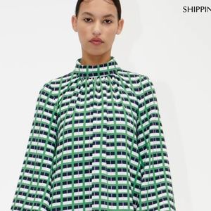 STINE GOYA Solaries Retro Check Long Sleeve A-Line Minidress M